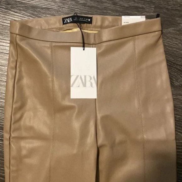 ZARA Tan Faux Leather High Rise Extra Long Pants (MEDIUM) - Picture 10 of 10